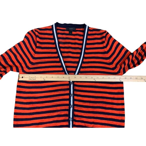 J.Crew Striped 3/4 Sleeve Knit Cardigan Women's L Tomato Red Navy Blue White - Picture 10 of 13